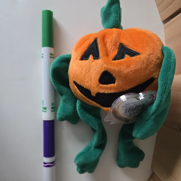 Ty 1998 pumpk'n the pumpkin beanie baby jack-o-lantern tag with cover orange 90s - Picture 6 of 16